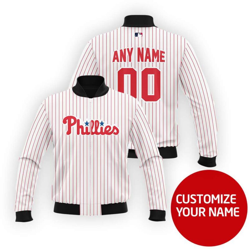 Philadelphia Phillies #00 Personalized White Jersey Style Gift With Custom Number Name For Phillies Fans Bomber Jacket BJ03816