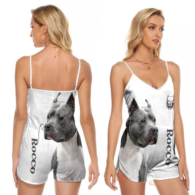 Pitbull Rocco Documentary Film Personalized Custom Name Gift For Pitbull Lovers Pitbull Moms V-neck Romper Jumpsuit RJ00968