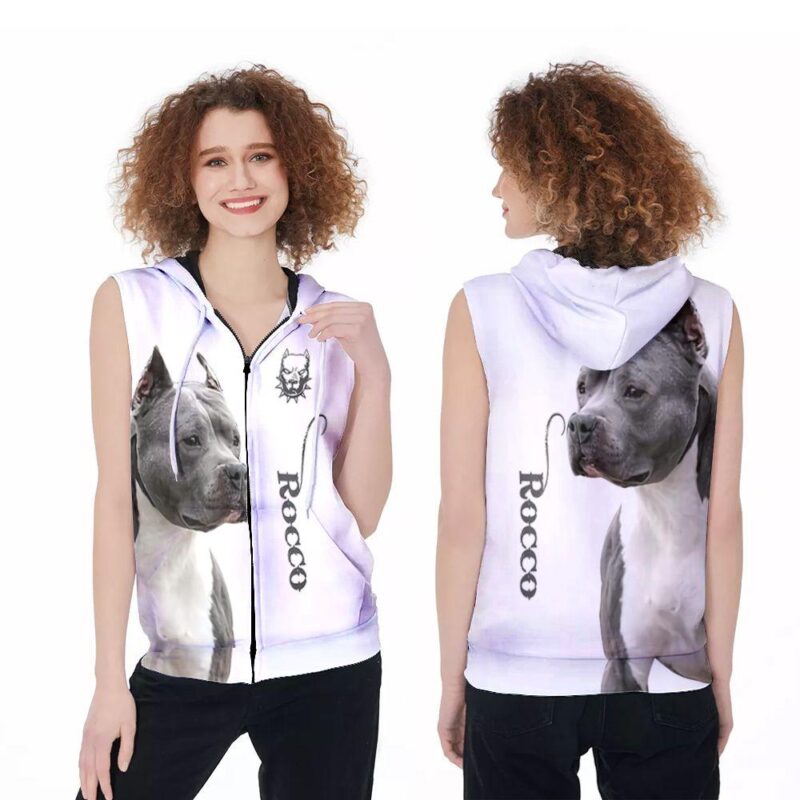 Pitbull Rocco Documentary Film Personalized Custom Name Gift For Pitbull Lovers Pitbull Moms Zip Sleeveless Hoodie ZSH1394