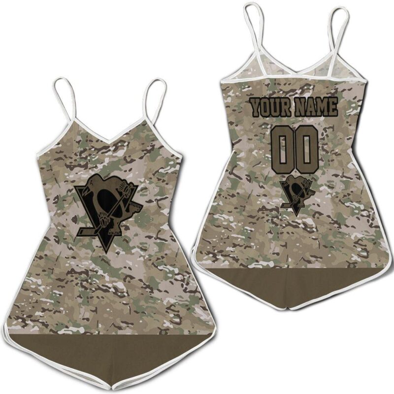 Pittsburgh Penguins Camouflage Veteran Personalized Romper RJ02949