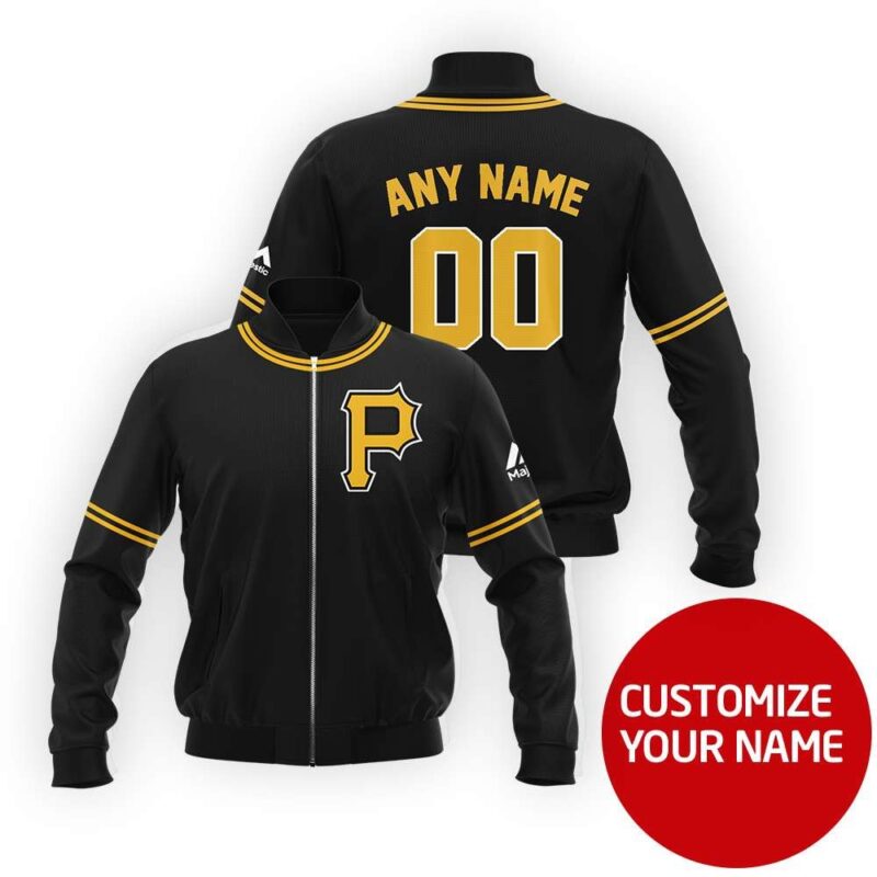 Pittsburgh Pirates #00 Personalized Black Jersey Style Gift With Custom Number Name For Pirates Fans Bomber Jacket BJ04043