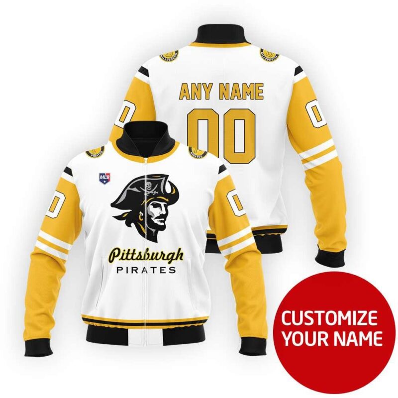 Pittsburgh Pirates #00 Personalized White Gold Jersey Style Gift With Custom Number Name For Pirates Fans Bomber Jacket BJ03738