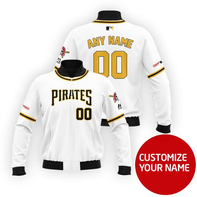 Pittsburgh Pirates #00 Personalized White Jersey Style Gift With Custom Number Name For Pirates Fans Bomber Jacket BJ03964