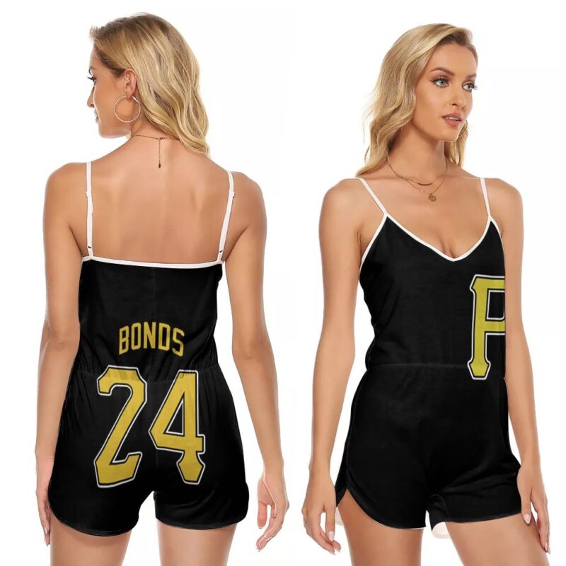 Pittsburgh Pirates Barry Bonds #24 MLB Great Player Baseball Team Logo Majestic Custom Black 2019 Gift For Pirates Fans V-neck Romper Jumpsuit RJ00316