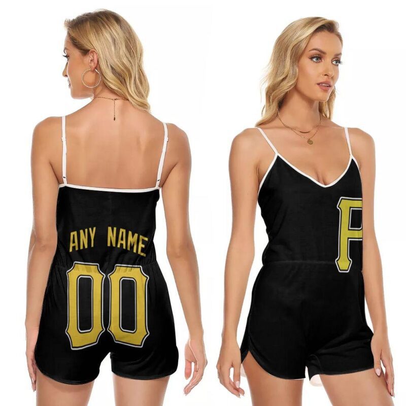 Pittsburgh Pirates MLB Baseball Team Logo Majestic Custom Black 2019 Custom Gift For Pirates Fans V-neck Romper Jumpsuit RJ00231