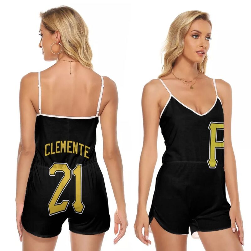 Pittsburgh Pirates Roberto Clemente #21 MLB Great Player Baseball Team Logo Majestic Custom Black 2019 Gift For Pirates Fans Romper Jumpsuit RJ00292