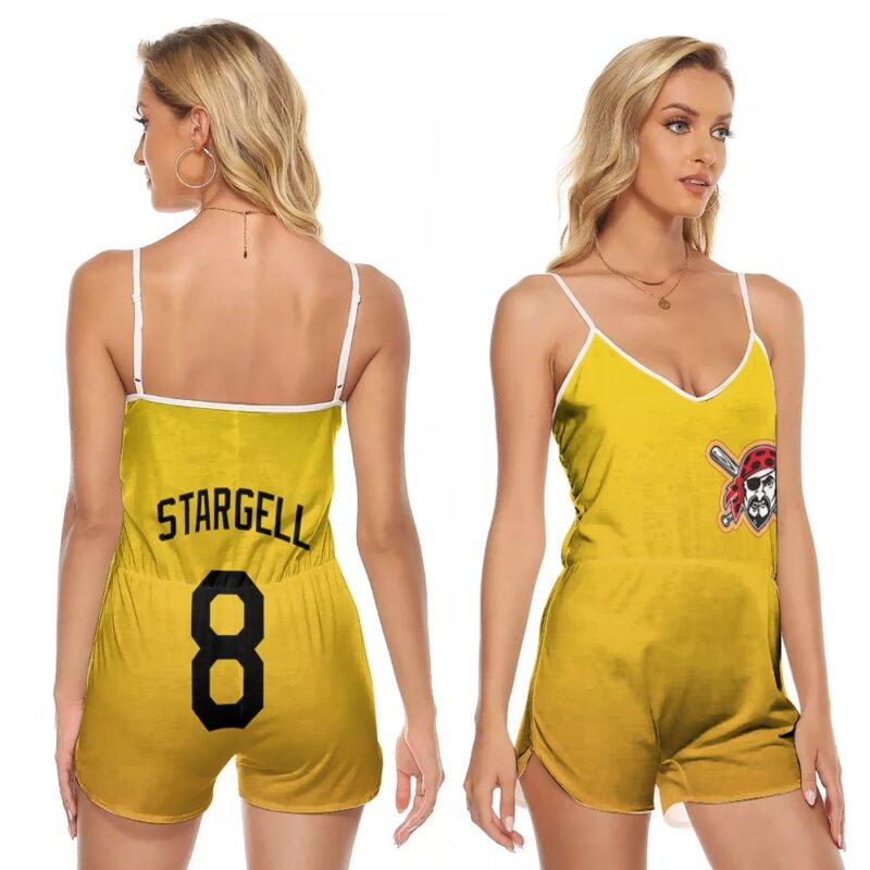 Pittsburgh Pirates Willie Stargell #8 Great Player 2020 MLB Baseball Team Logo Yellow Gift For Pirates Fans V-neck Romper Jumpsuit RJ00254