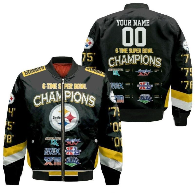 Pittsburgh Steelers 6-Time Super Bowl Champions For Fans 3D Personalized Bomber Jacket BJ01400