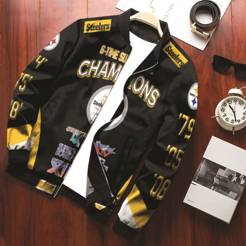 Pittsburgh Steelers 6-Time Super Bowl Champions Gift With Custom Number Name For Steelers Fans Bomber Jacket BJ00582