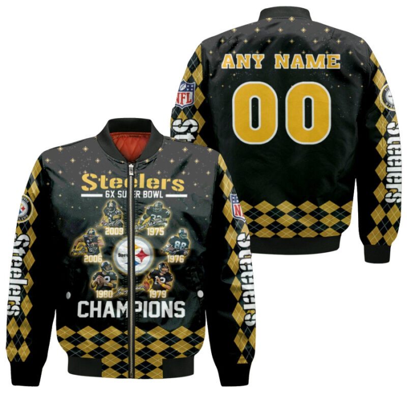 Pittsburgh Steelers 6 Times Super Bowl Champions Legends Team NFL Gift With Custom Name Number For Steelers Fans Bomber Jacket BJ01036