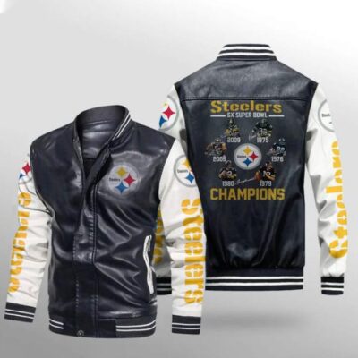 Pittsburgh Steelers 6x Super Bowl Champions NFL Signed Gift For Steelers Fans Leather Bomber Jacket LBJ0183