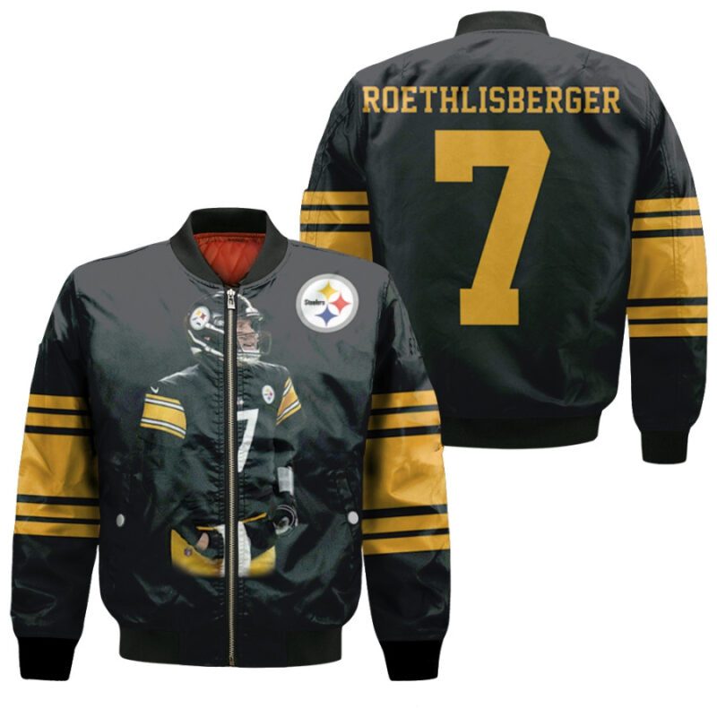 Pittsburgh Steelers Ben Roethlisberger 7 NFL Legendary Captain Black Gift For Steelers Fans Bomber Jacket BJ00671