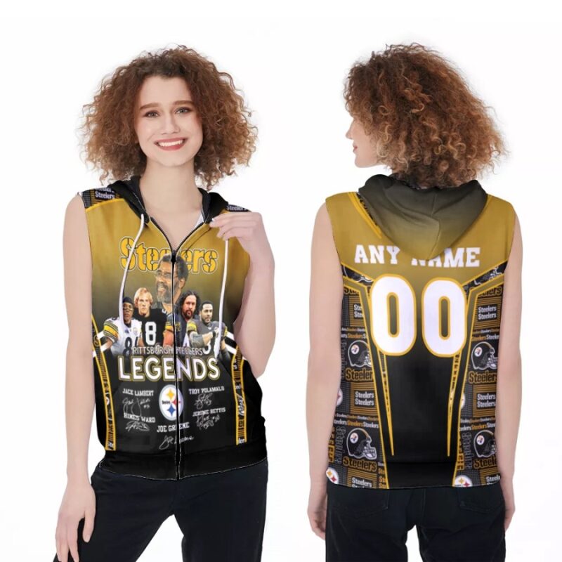 Pittsburgh Steelers Legends Jack Lambert Troy Polamalu Joe Greene Legendary Captain NFL 3D Custom Name Number For Fans Zip Sleeveless Hoodie ZSH1968