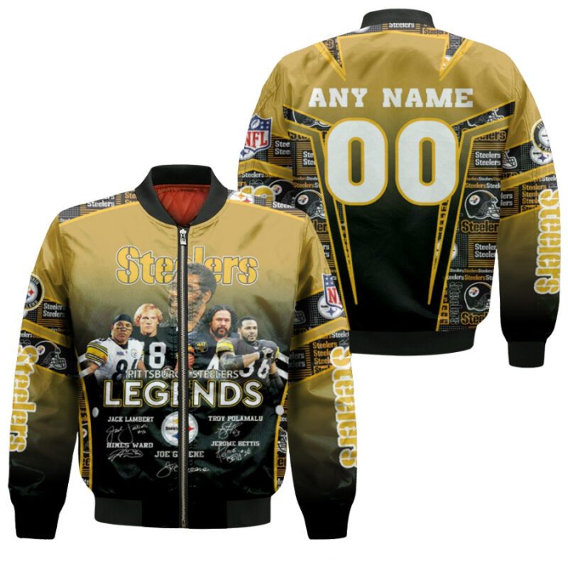 Pittsburgh Steelers Legends Jack Lambert Troy Polamalu Joe Greene Legendary Captain NFL Gift With Custom Name Number For Steelers Fans Bomber Jacket BJ01037