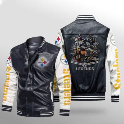 Pittsburgh Steelers Legends Member Champion Team NFL Signatures Gift For Steelers Fans Leather Bomber Jacket LBJ0204