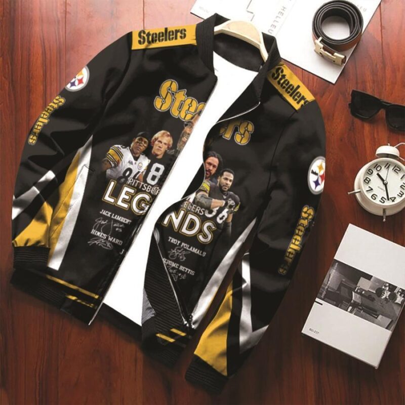 Pittsburgh Steelers Legends Signature Great Players NFL 3D Allover Gift With Custom Number Name For Steelers Fans Bomber Jacket BJ00595