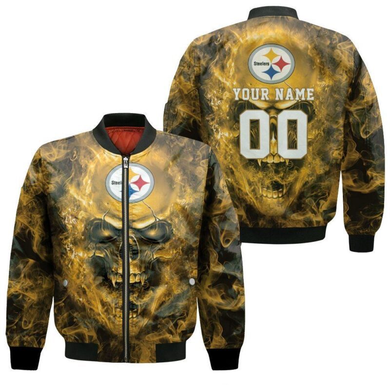 Pittsburgh Steelers NFL Fan Skull 3d Personalized Bomber Jacket BJ01411