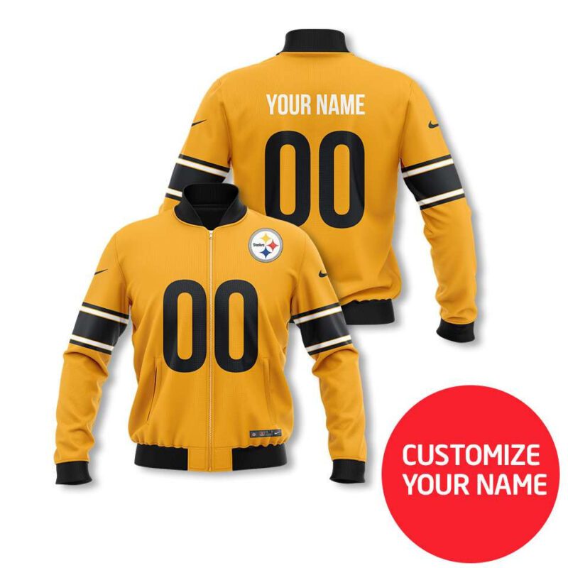 Pittsburgh Steelers Super Bowl 100 Anniversary Personalized Number Name Yellow And Black Gift For Steelers Fans Bomber Jacket BJ03598