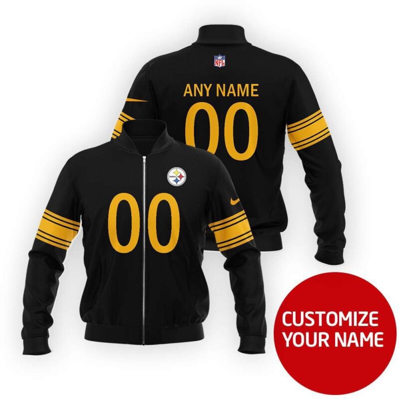 Pittsburgh Steelers Super Bowl Champions Custom Number Name Black And Yellow Gift For Steelers Fans Bomber Jacket BJ03656