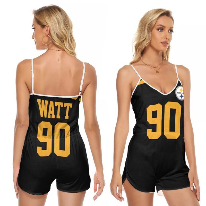 Pittsburgh Steelers T J Watt 90 NFL Football Team Color Rush Gift For Steelers Fans V-neck Romper Jumpsuit RJ00644