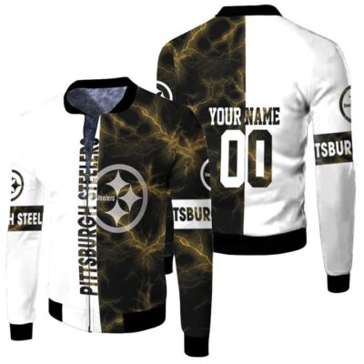 Pittsburgh Steelers Yellow For Fans 3D Personalized Fleece Bomber Jacket