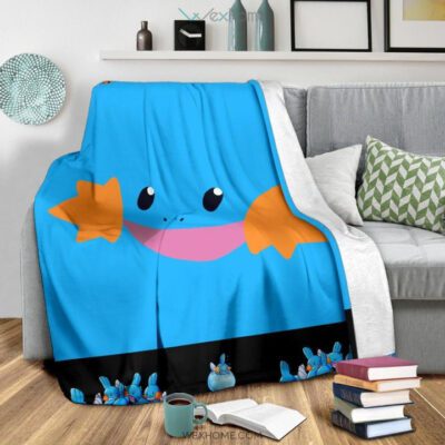 Pokemon Anime Mudkip Water Pokemon Face Blue Fleece Blanket 2