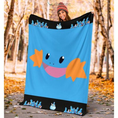 Pokemon Anime Mudkip Water Pokemon Face Blue Fleece Blanket 3
