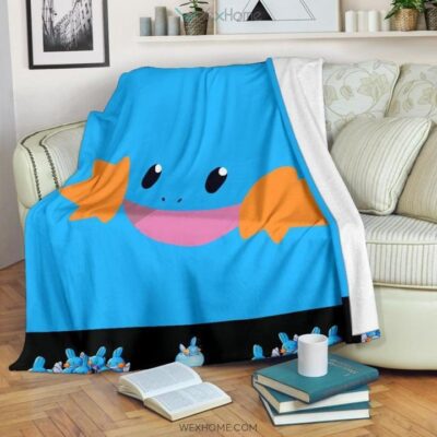 Pokemon Anime Mudkip Water Pokemon Face Blue Fleece Blanket