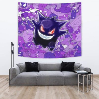 Pokemon Anime Tapestry Evil Hintergrund Gengar Red Eyes With Purple Pokemons Tapestry Wall Hanging 3