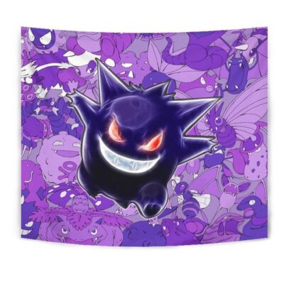 Pokemon Anime Tapestry - Evil Hintergrund Gengar Red Eyes With Purple Pokemons Tapestry Wall Hanging