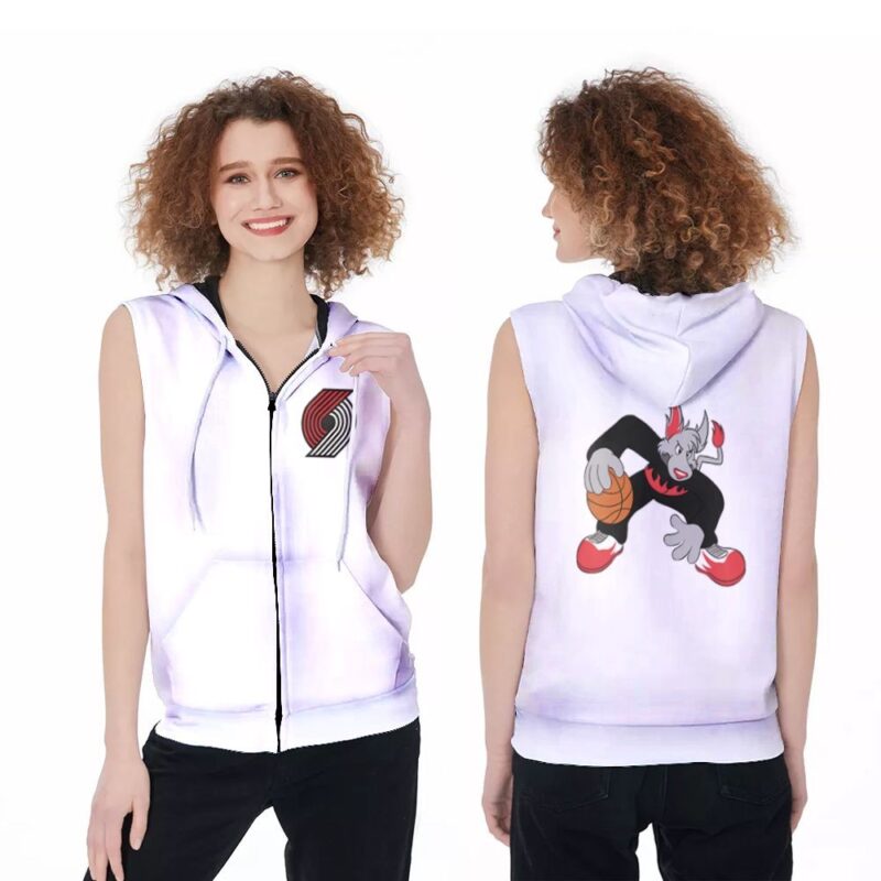 Portland Trail Blazers Basketball Classic Mascot Logo Gift For Blazers Fans White Zip Sleeveless Hoodie ZSH1890