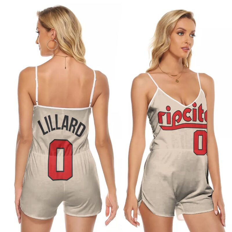 Portland Trail Blazers Damian Lillard 0 2020 Finished City Edition Swingman Cream Gift For Blazers Fans V-neck Romper Jumpsuit RJ00559