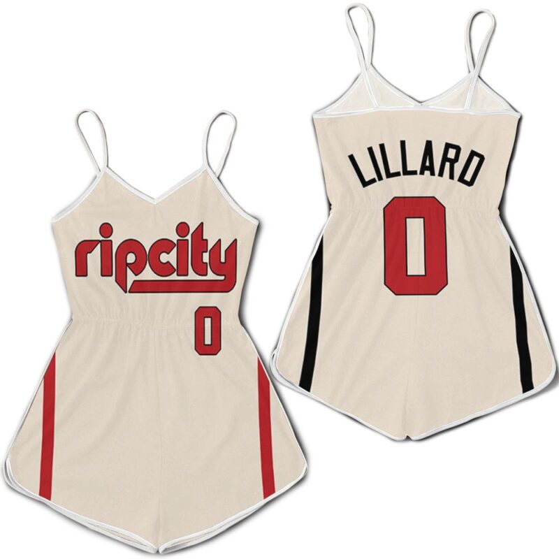 Portland Trail Blazers Damian Lillard 0 2020 Nba White Rip City Jersey Inspired Style Gift For Portland Trail Blazers Fans Romper Jumpsuit RJ01638