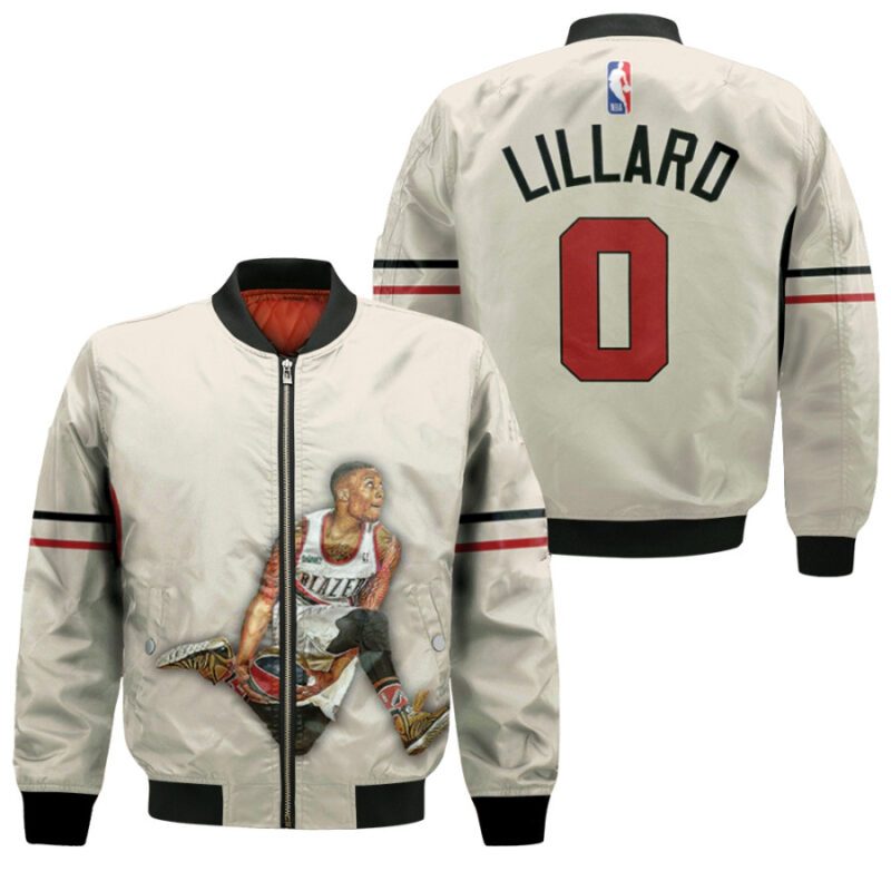 Portland Trail Blazers Damian Lillard 0 NBA Best Player Basketball White Gift For Blazers Fans Bomber Jacket BJ00440