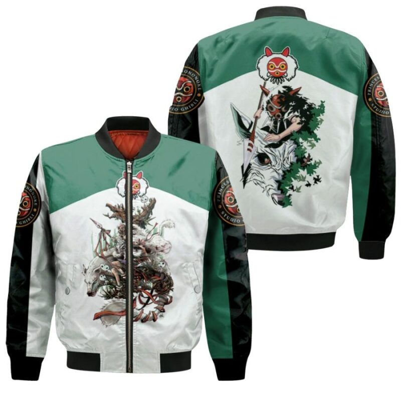 Princess Mononoke Beautiful Girl San Moro-No-Kimi Wolf Kodama Spirit Gift For Mononoke Hime Fans Bomber Jacket BJ01548