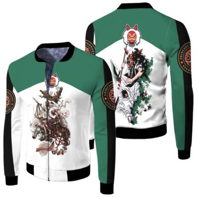 Princess Mononoke Beautiful Girl San Moro-No-Kimi Wolf Kodama Spirit Gift For Mononoke Hime Fans Fleece Bomber Jacket