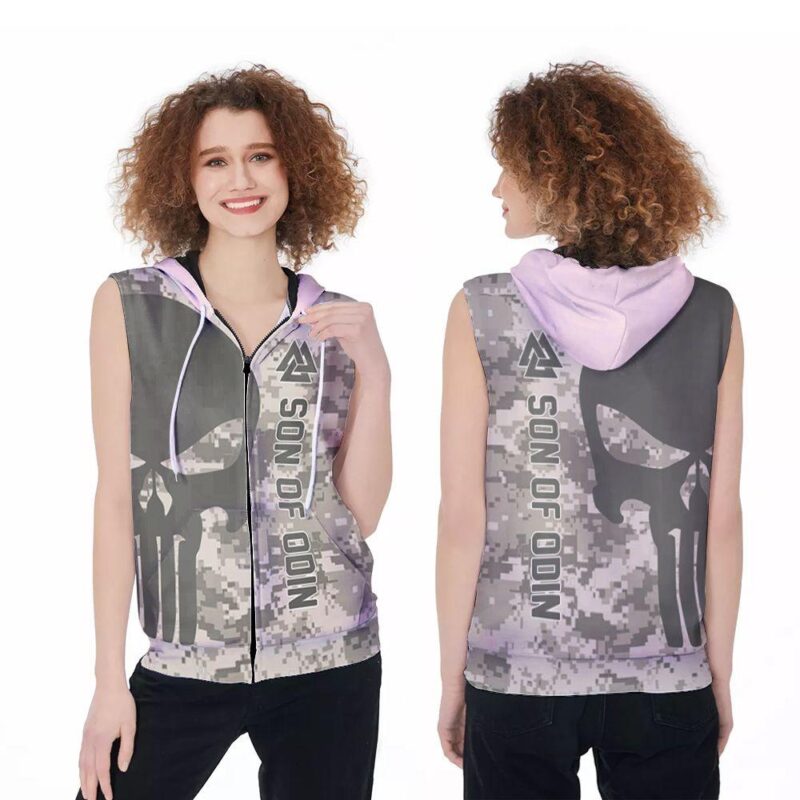 Punisher Skull Viking Symbol Son Of Odin 3D Designed For Vikings Fans Vikings Lovers Zip Sleeveless Hoodie ZSH1530
