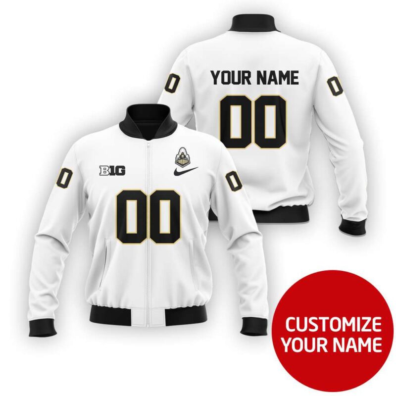 Purdue Boilermakers #00 Personalized White Jersey Style Gift With Custom Number Name For Boilermakers Fans Bomber Jacket BJ03643