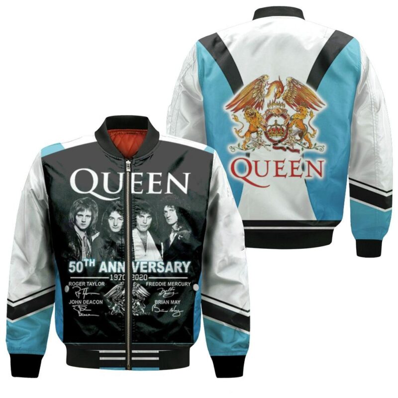 Queen 50th Anniversary 1970 2020 Legend Rock Band Signatures Gift For Queen Fans Bomber Jacket BJ00823