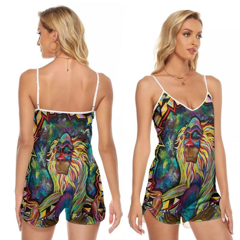 Rafiki tie dye lion king oil painting style 3d designed for lion king fans V-neck Romper Jumpsuit RJ00606