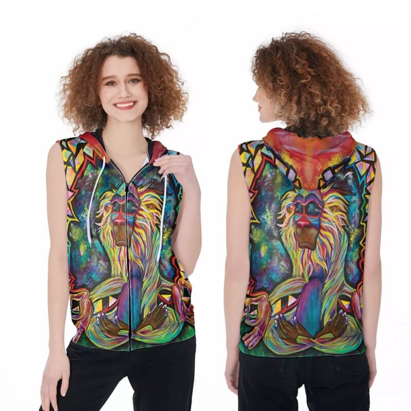 Rafiki tie dye lion king oil painting style 3d designed for lion king fans Zip Sleeveless Hoodie ZSH1476
