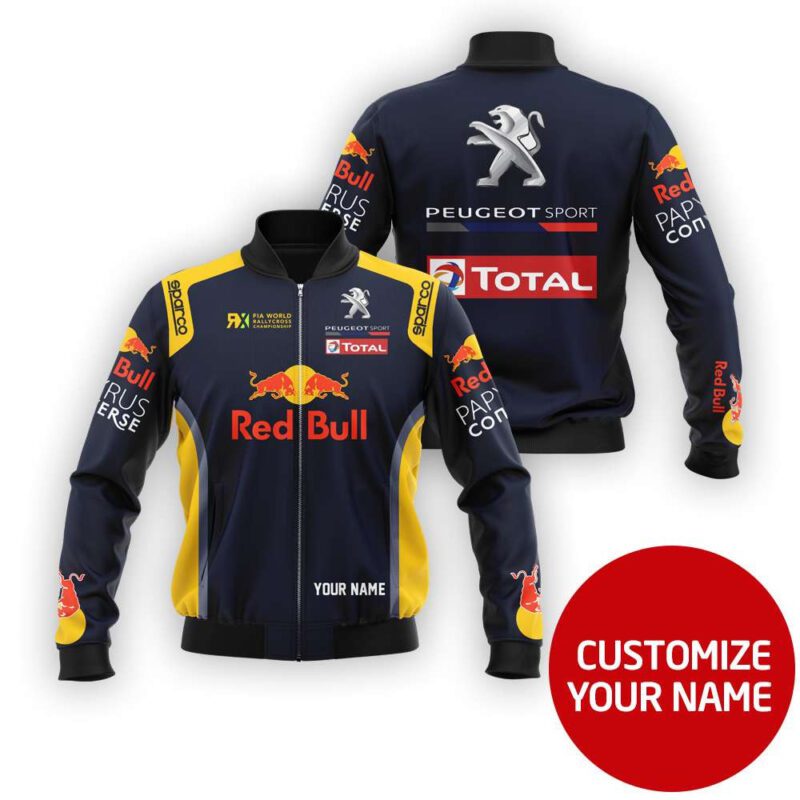 Red Bull Peugeot Auto Racing Team Costume 3D Personalized Design Gift With Custom Name For Red Bull Fans Bomber Jacket BJ03724