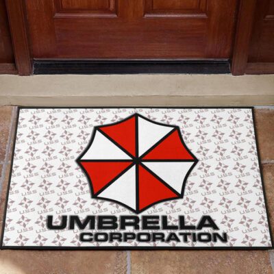 Resident Evil Game Door Mat - Umbrella Corp Symbol USS White And Red Door Mat Welcome Mat