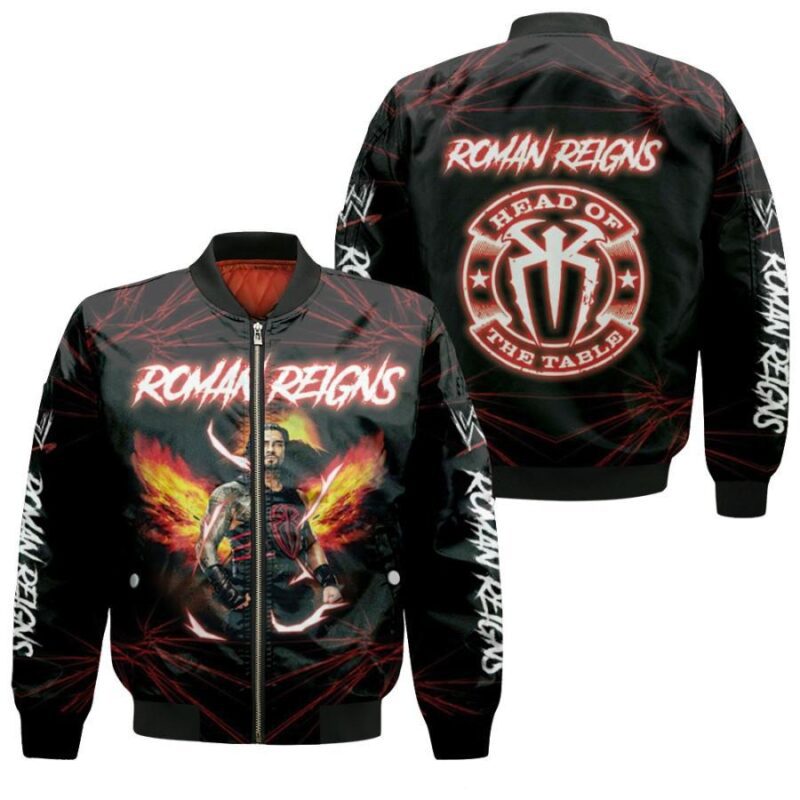 Roman Reigns Head Of The Table With Firing Wings Professional wrestler Black Gift For Roman Reigns Fans Bomber Jacket BJ04145