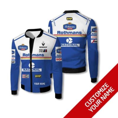 Rothmans Nacional Champion Renault Auto Racing Team Moto Gp Motocross 3D Gift For Rothmans Fans Fleece Bomber Jacket