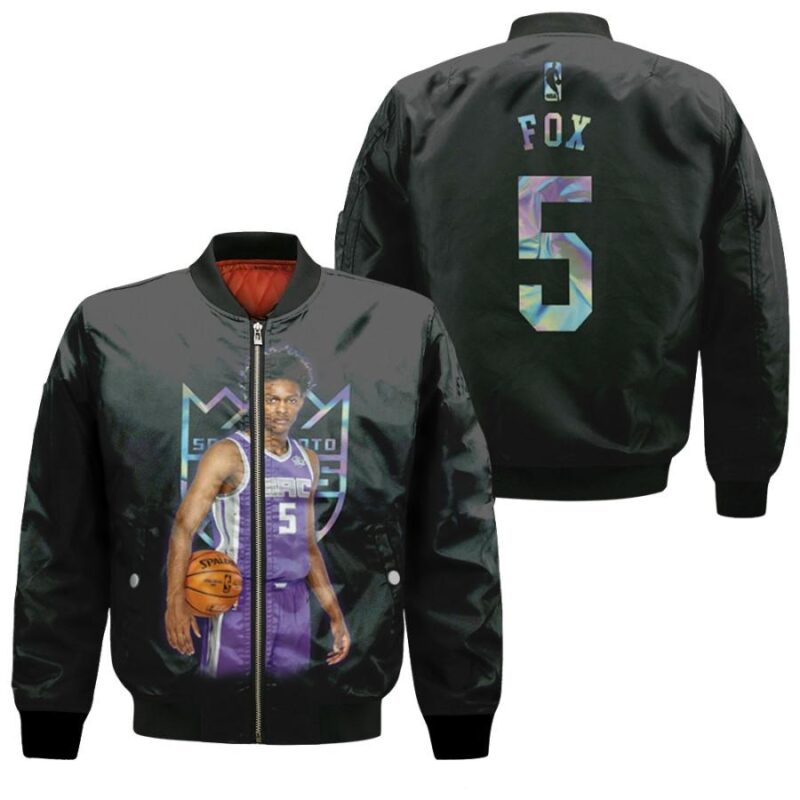 Sacramento Kings De Aaron Fox 5 NBA Great Player Black Gift For Kings Fans Bomber Jacket BJ03493