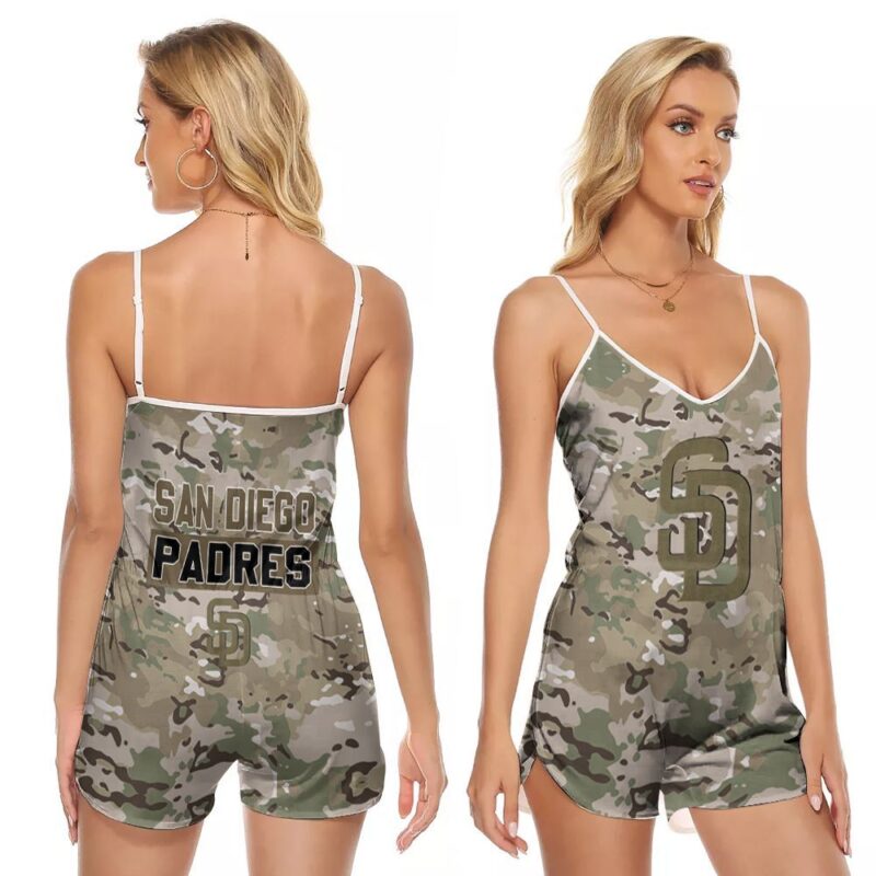 San Diego Padres Camouflage Veteran US flag 3d designed for San Diego Padres fan V-neck Romper Jumpsuit RJ01453