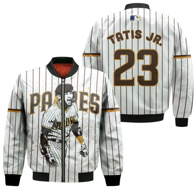 San Diego Padres Fernando Tatis Jr 23 MLB White Home Baseball 3 Designed Allover Gift For Padres Fans Bomber Jacket BJ00397