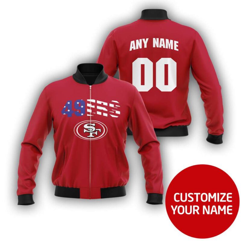 San Francisco 49Ers Super Bowl Champions Us Flag Personalized Number Name Red Gift For 49Ers Fans Bomber Jacket BJ00060