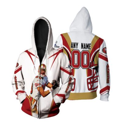 San Francisco 49ers Jerry Rice 00 Any Name NFC Championship 2022 White Jersey Style Custom Number Name For 49ers Fans Zip Hoodie ZH01295